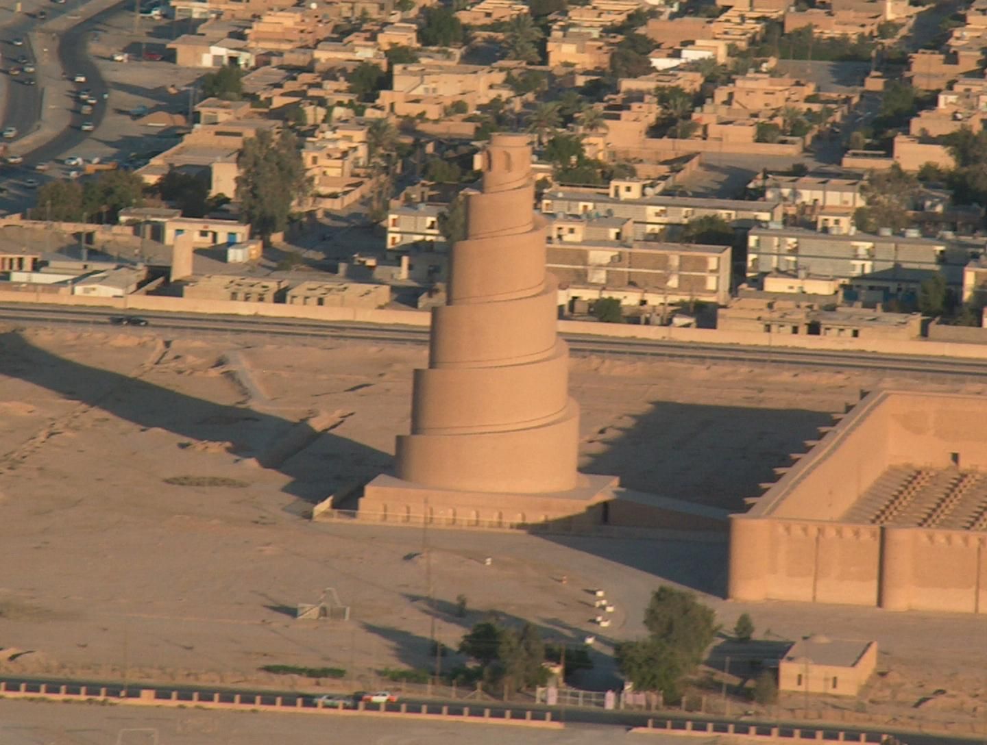 The spiral minaret of the Great Mosque of Samarra, Iraq — built by the Abbasid caliph al-Mutawakkil in 852