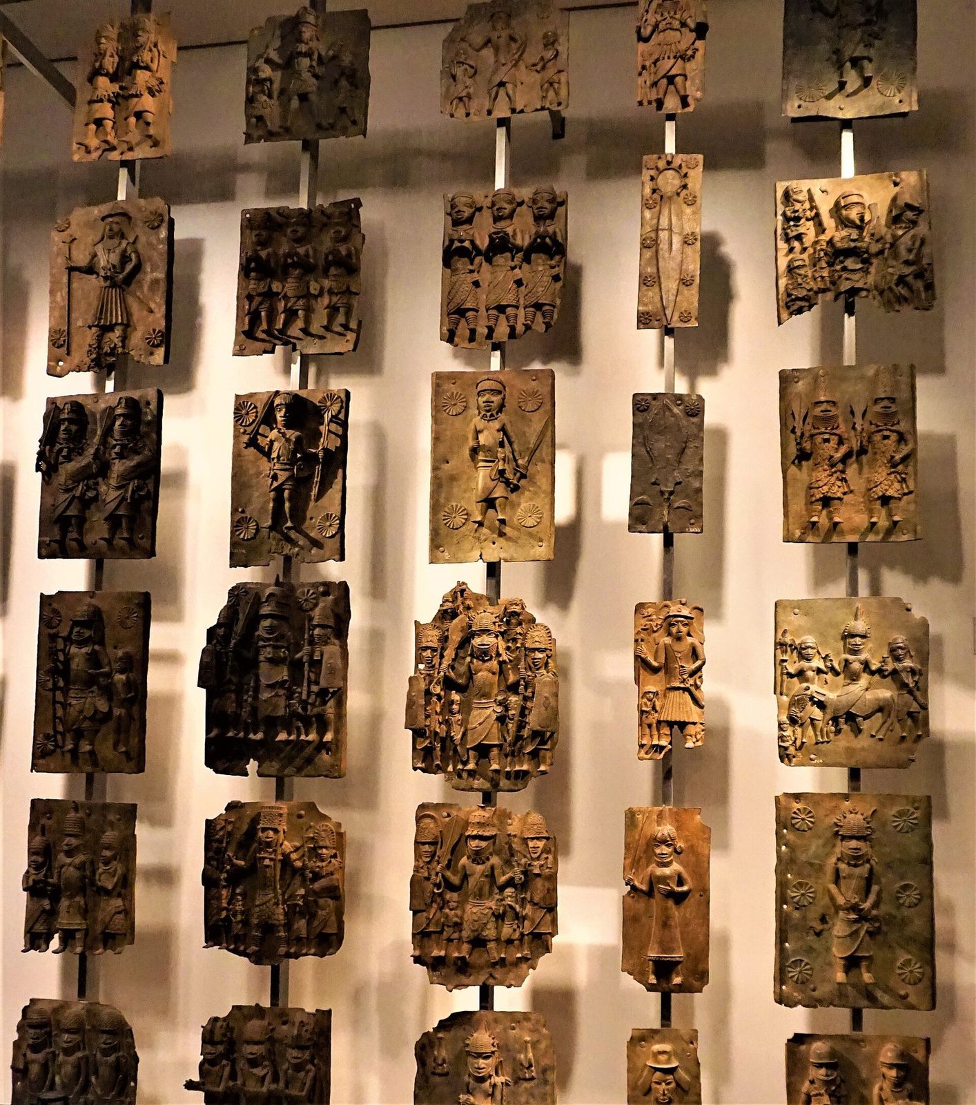 Bronze plaques of the Kingdom of Benin on display at the British Museum, London