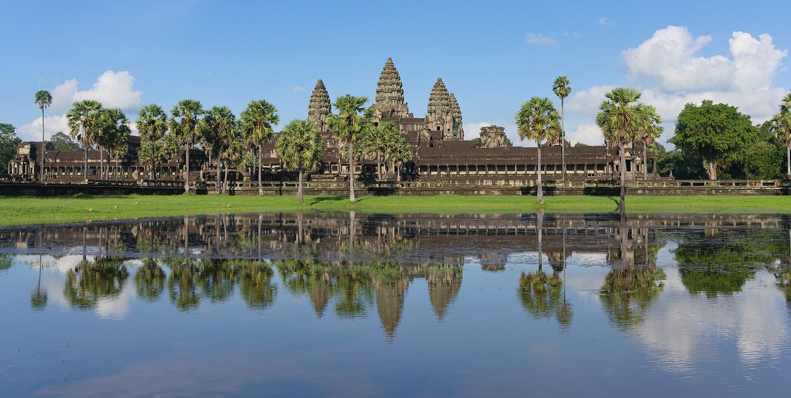 Angkor Wat in Cambodia, reflected in its moat — the temple-mountain of the Khmer emperor Suryavarman II