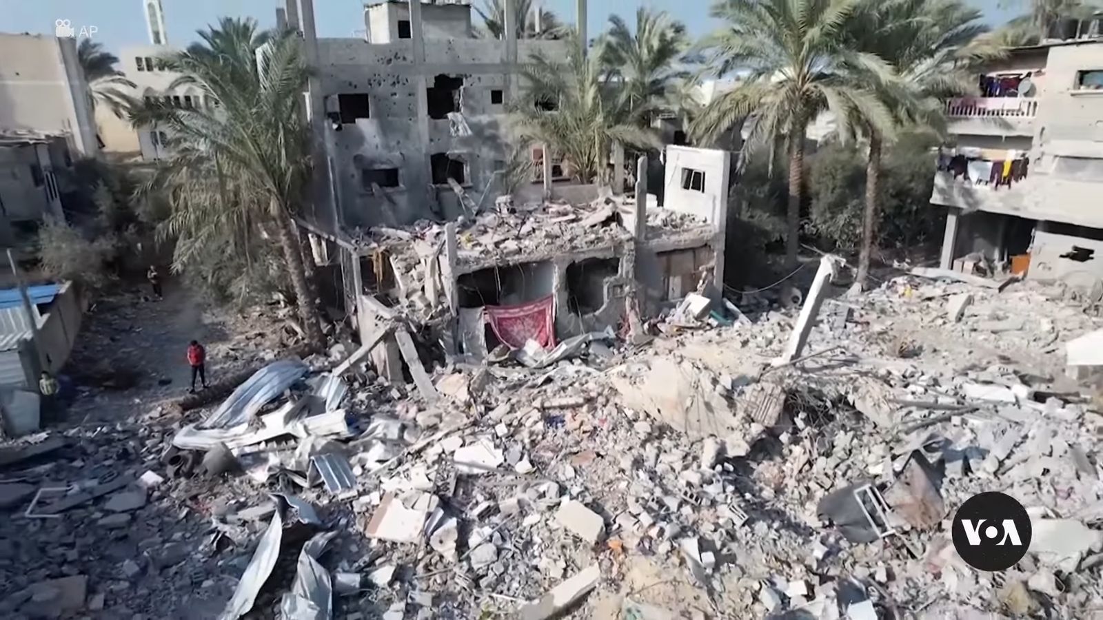 Drone view of destruction after an airstrike in Deir al-Balah, Gaza