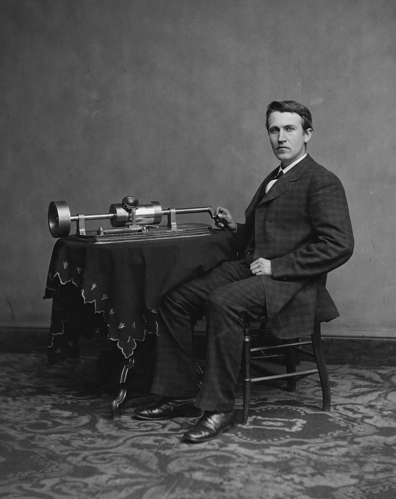 Thomas Edison with his phonograph, circa 1878