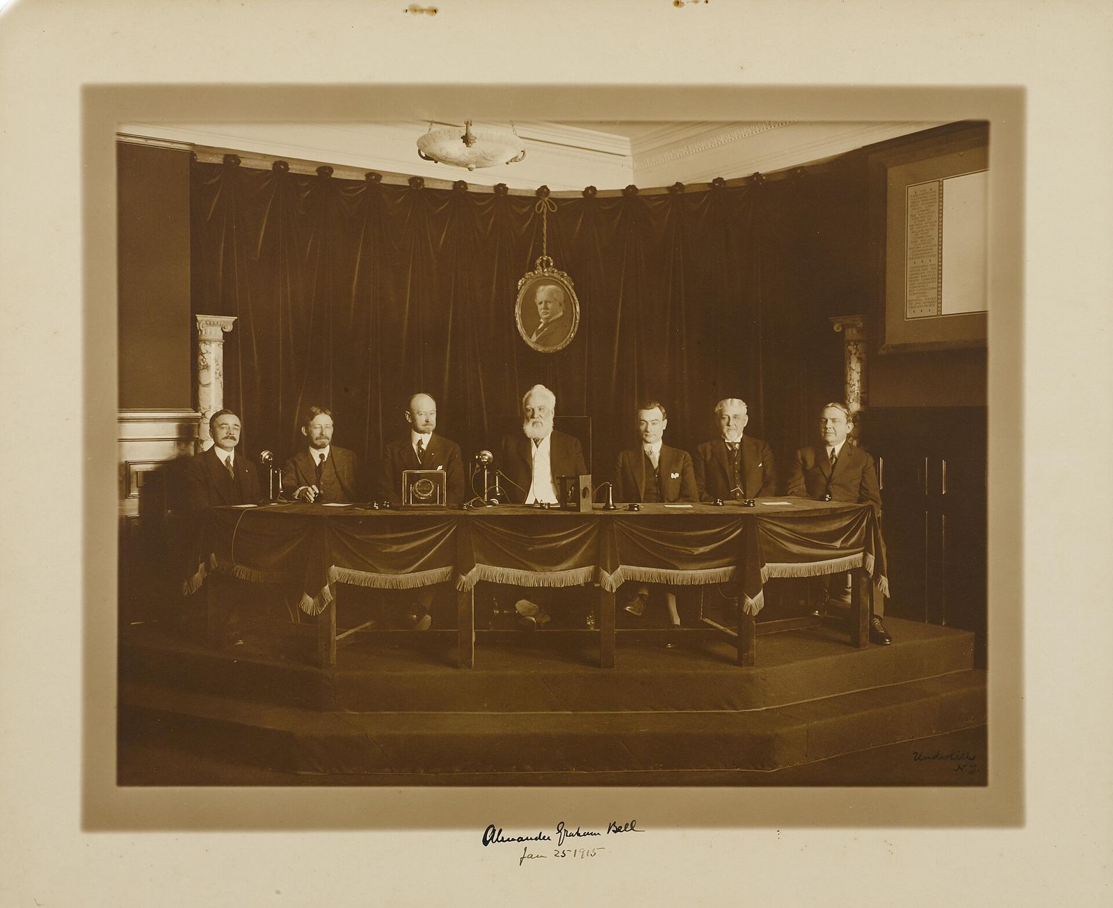 Alexander Graham Bell making the first transcontinental telephone call, January 25, 1915