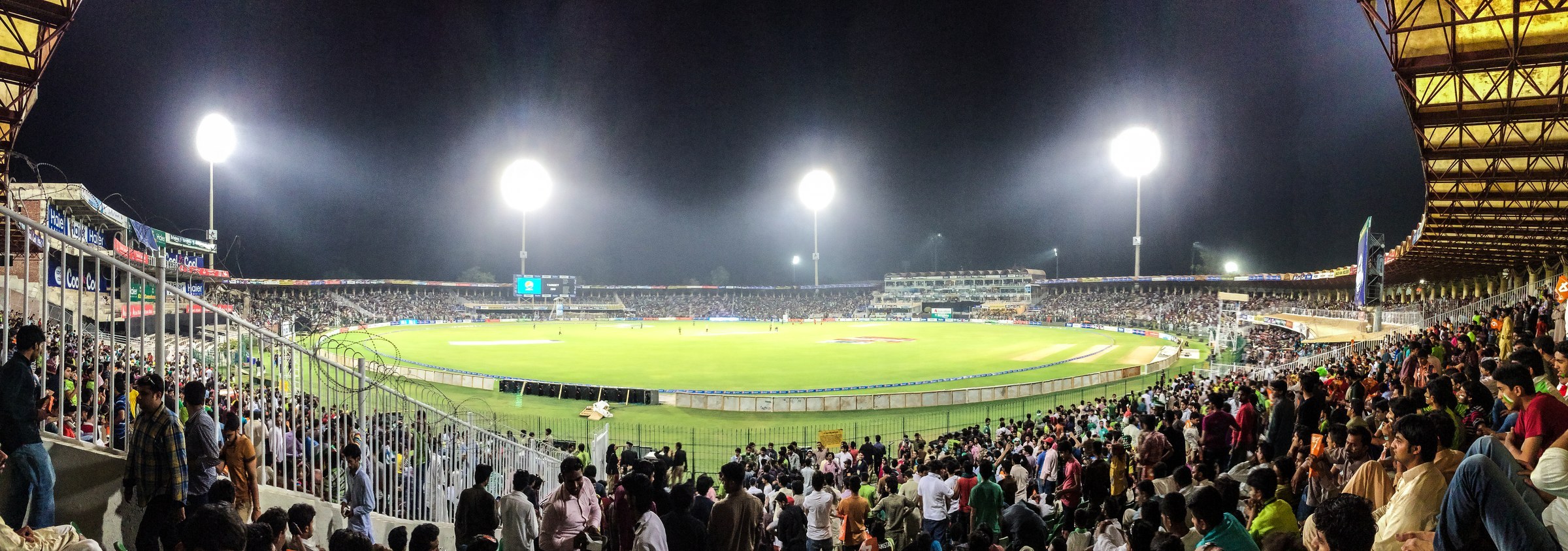 The Gaddafi Stadium in Lahore illuminated at night
