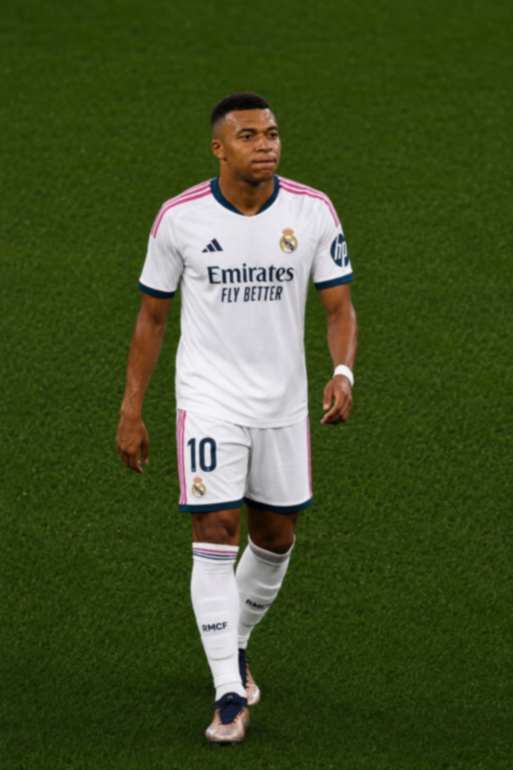 Kylian Mbappe in Real Madrid's white number 10 shirt on the pitch during a La Liga match