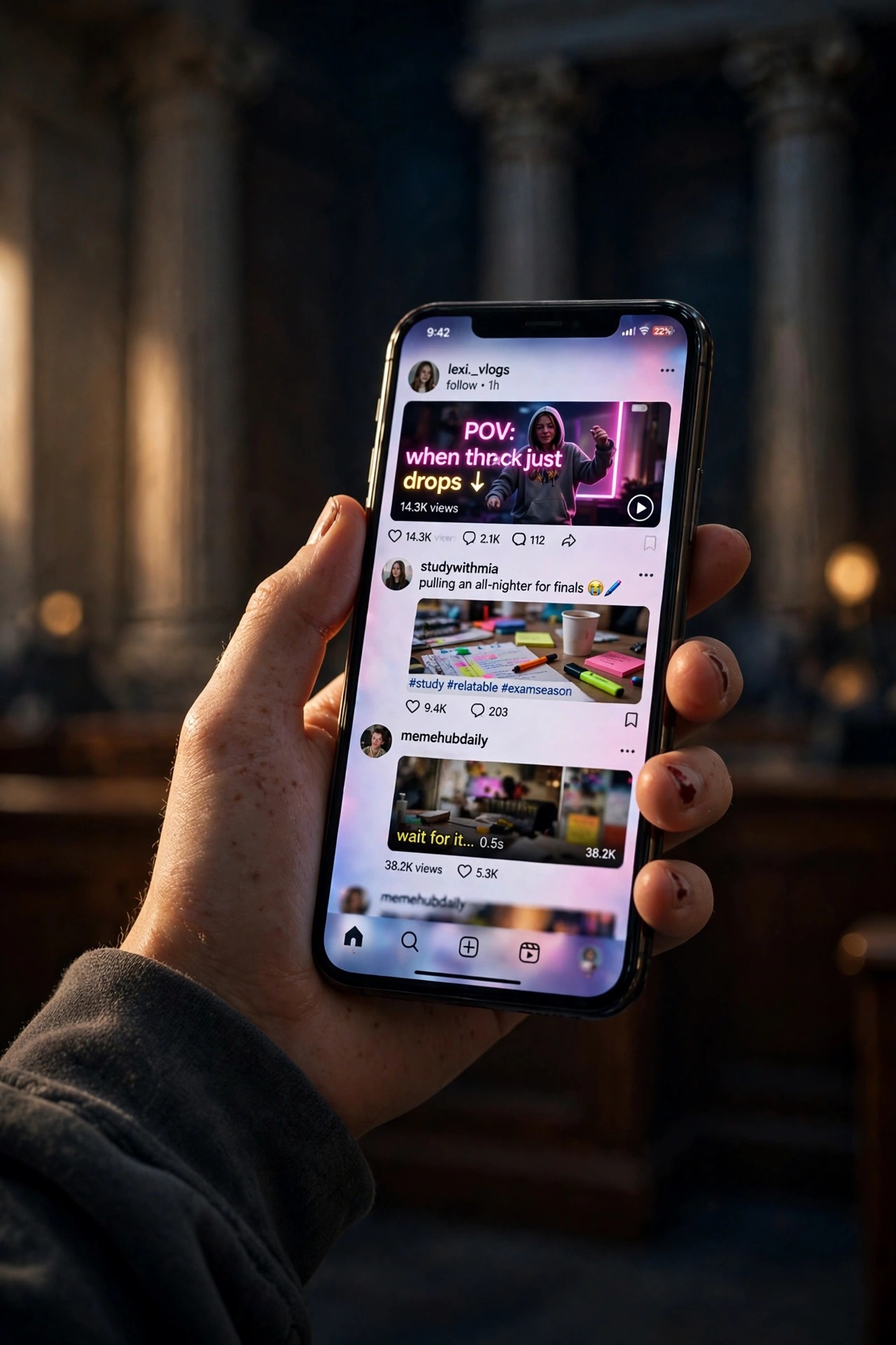 A hand holding a phone showing a social media feed, the kind of feed on which the false meeting claim spread