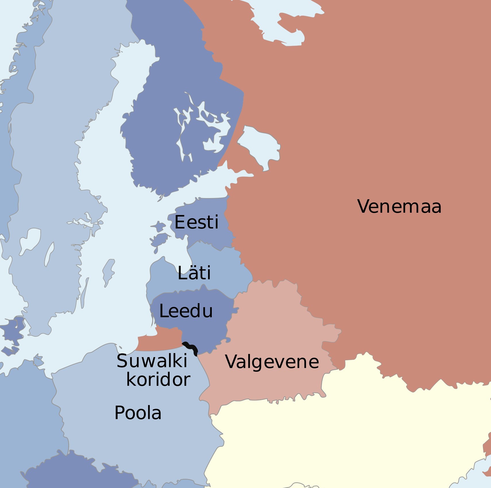 Carte du couloir de Suwałki, entre la Pologne et la Lituanie, coincé entre la Biélorussie et Kaliningrad