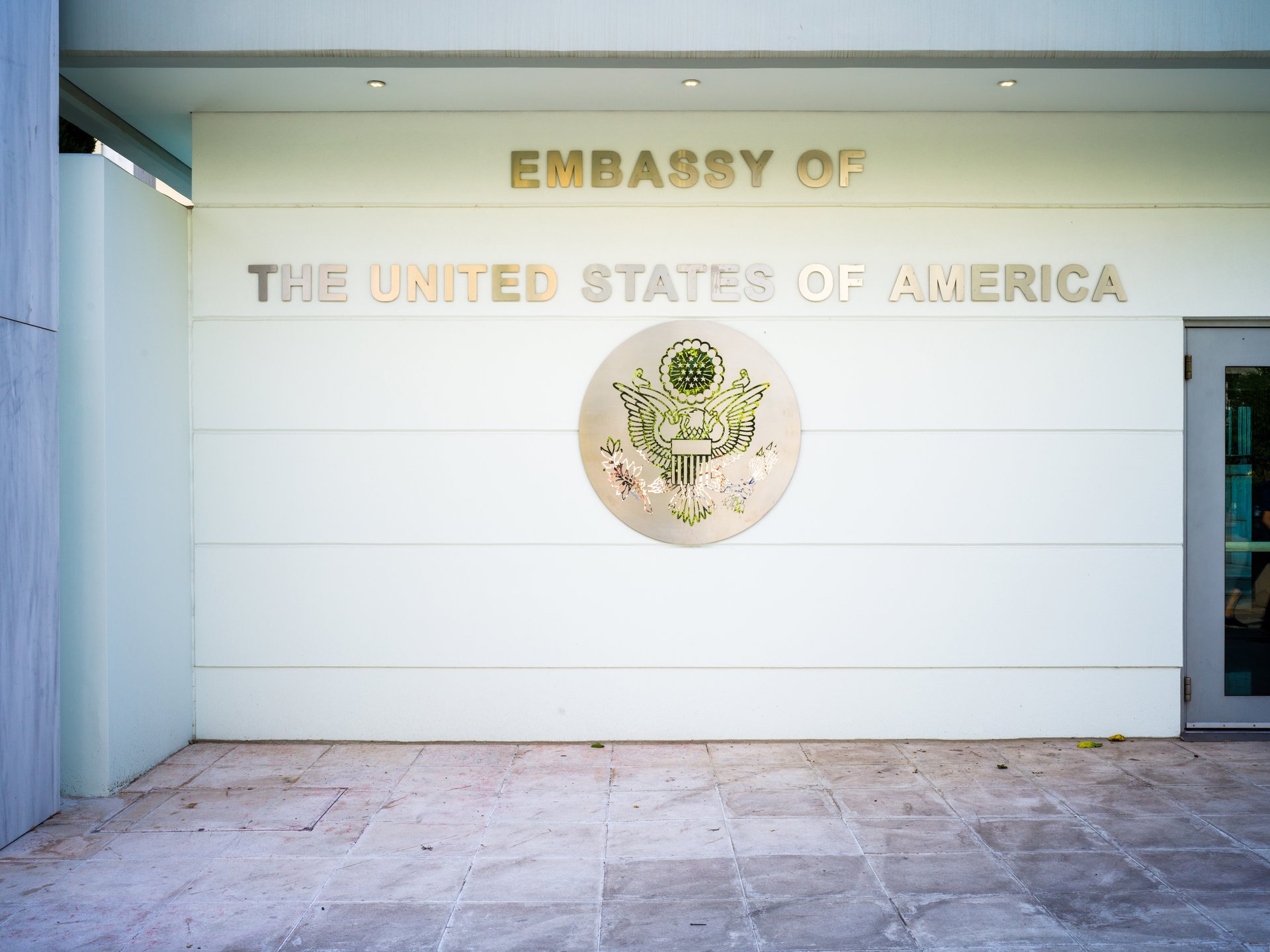 Entrance of the United States Embassy in Athens, Greece